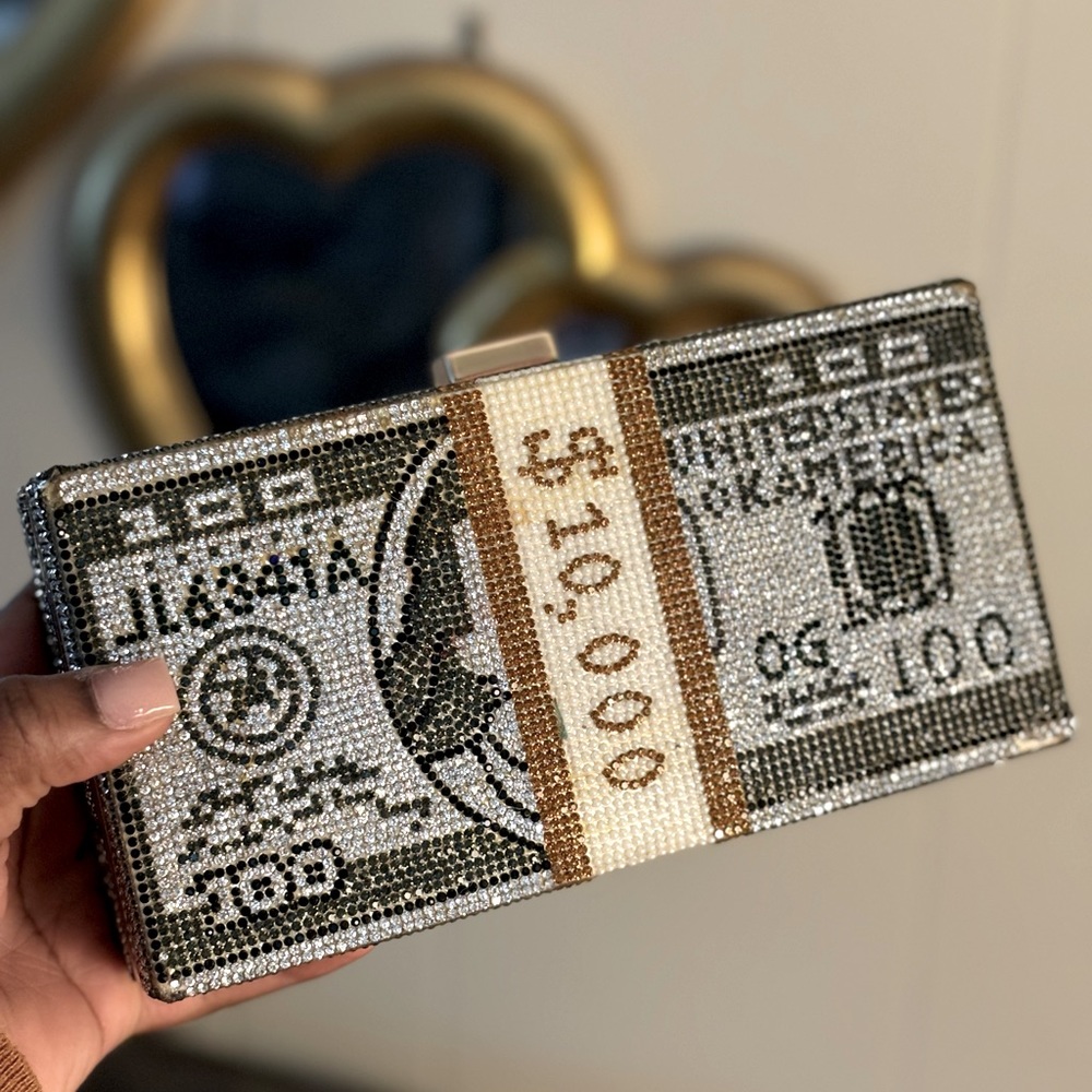 Money rhinestone clutch